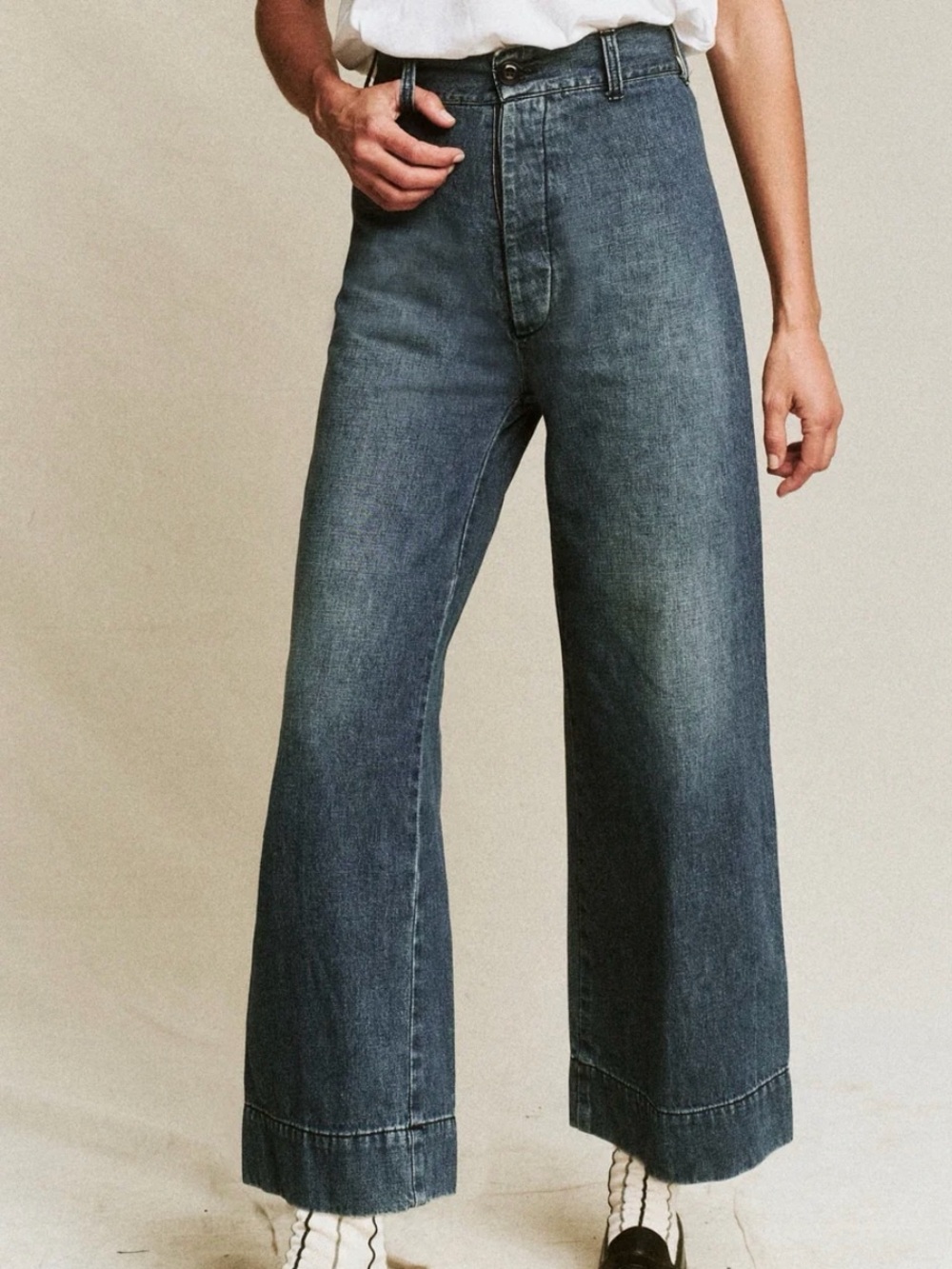 THE GREAT. Wide-Leg Denim Seafarer Jeans in Deep Blue